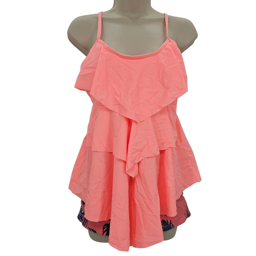 Yonique Womans size XL 2 Piece Ruffle Tankini Boyshorts Swimsuit Peach NWOT